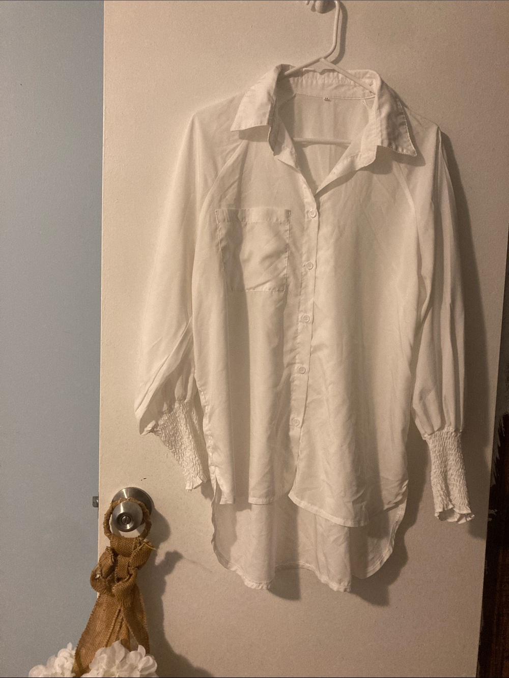White Button-Front Longline Blouse